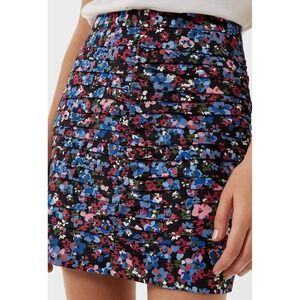 Stradivarius Ditsy Floral Ruched Mini Skirt Black Blue Pink‎ Sz L Cottagecore